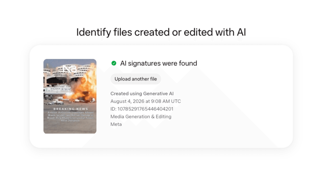 Screenshot of Meta's AI verification tool confirming the video is AI.