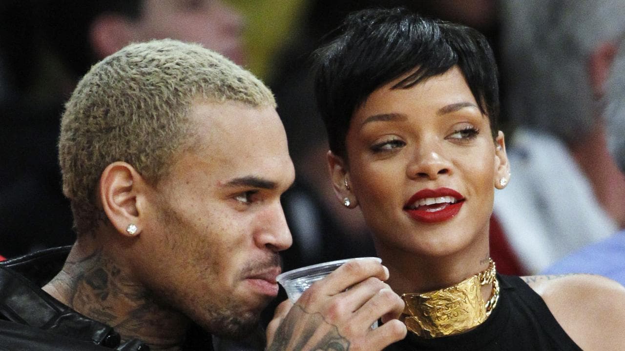 Chris Brown and Rihanna at a Knicks-Lakers NBA game in LA in 2012