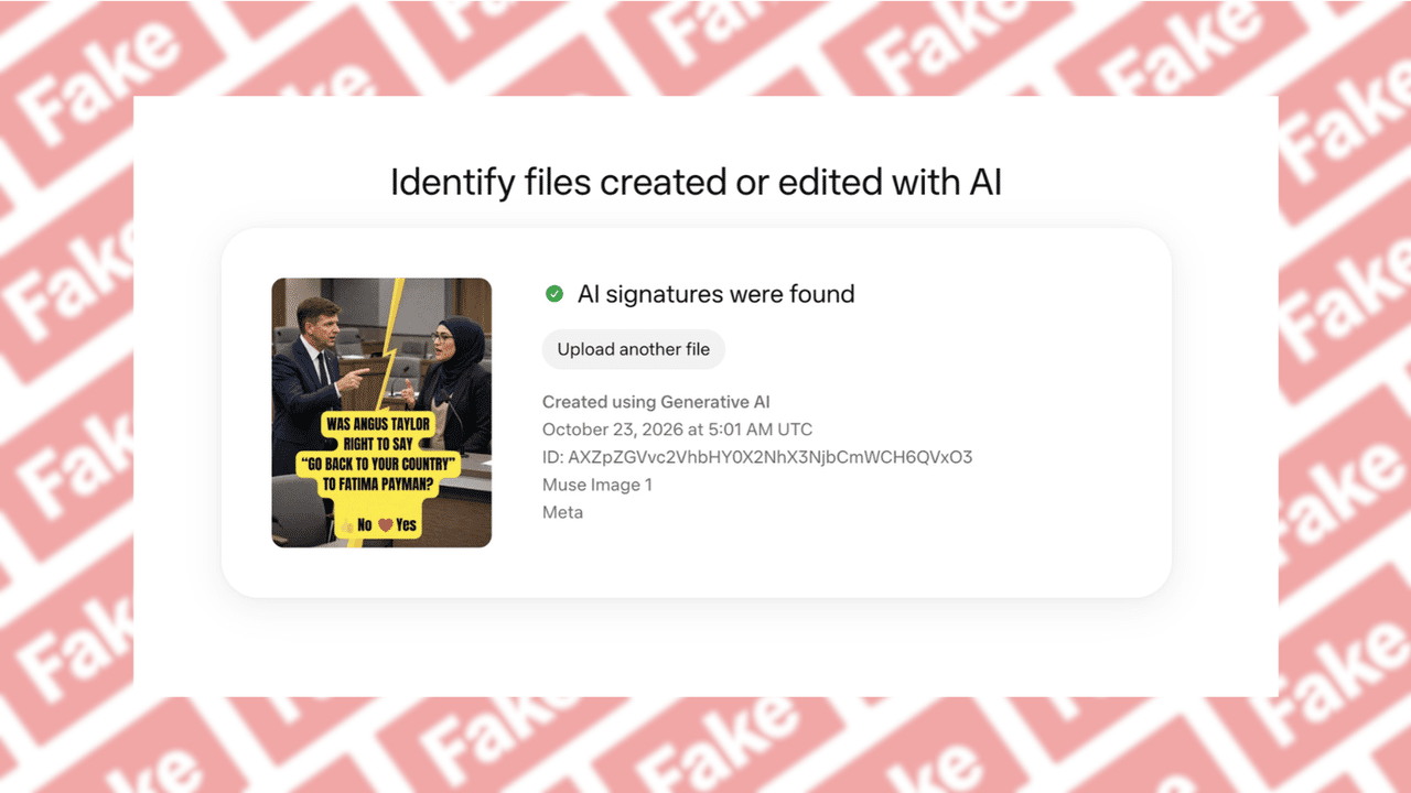 A screenshot of a Meta's AI identification tool.