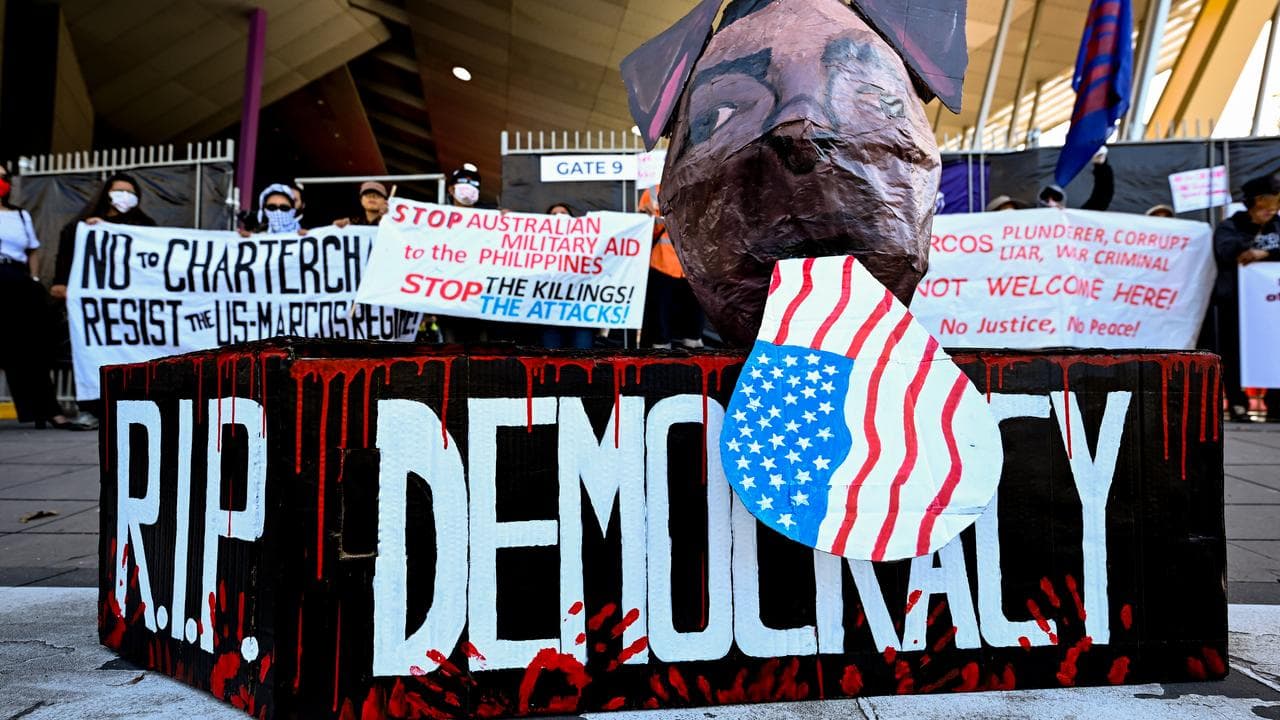 Protests against President Ferdinand R Marcos Jr in Melbourne, 2024.