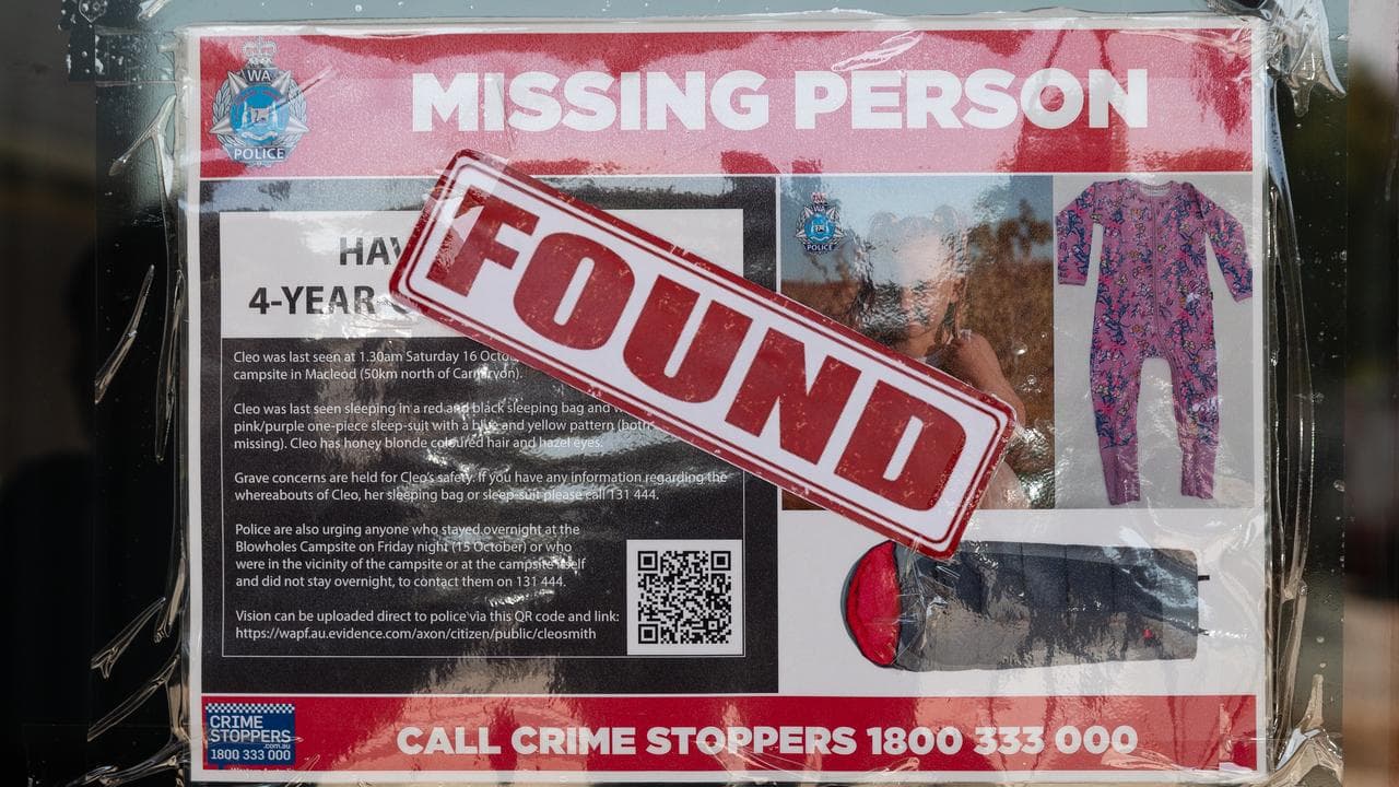 Missing Person poster for Cleo Smith with Found sticker
