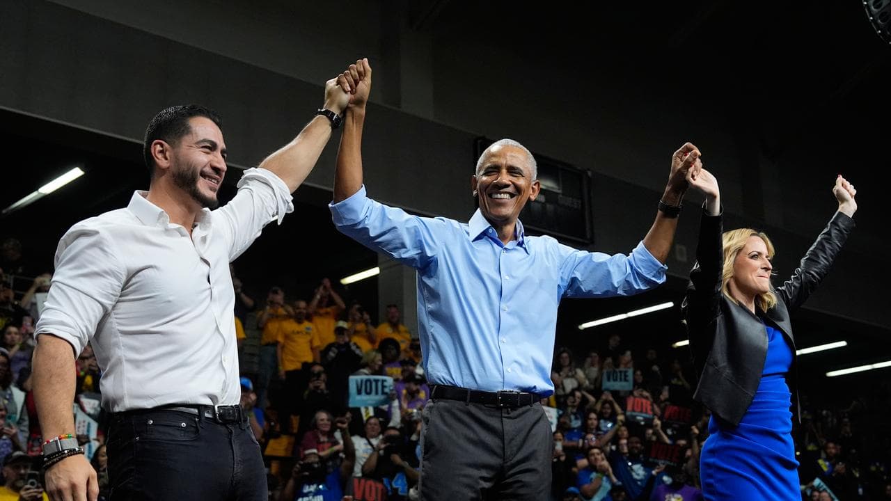 Barack Obama with Democrat nominees Abdul El-Sayed and Jocelyn Benson.