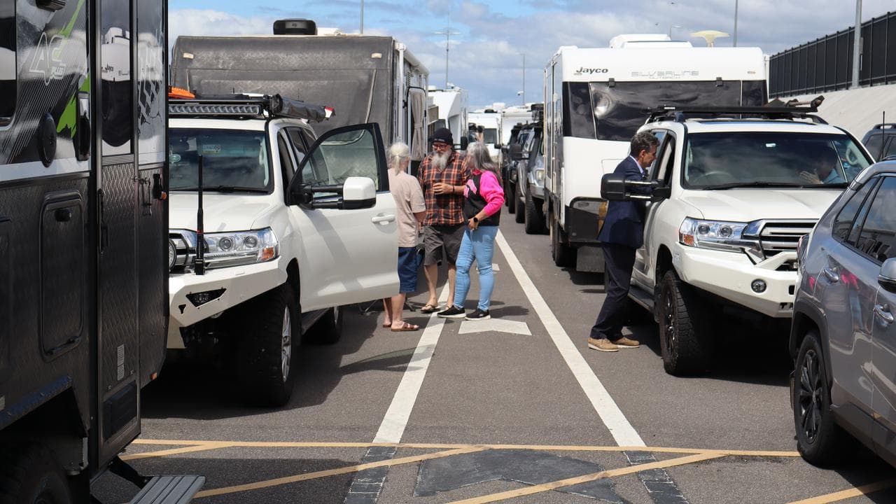 Lines of vehicles waiting to board the Spirit of Tasmania