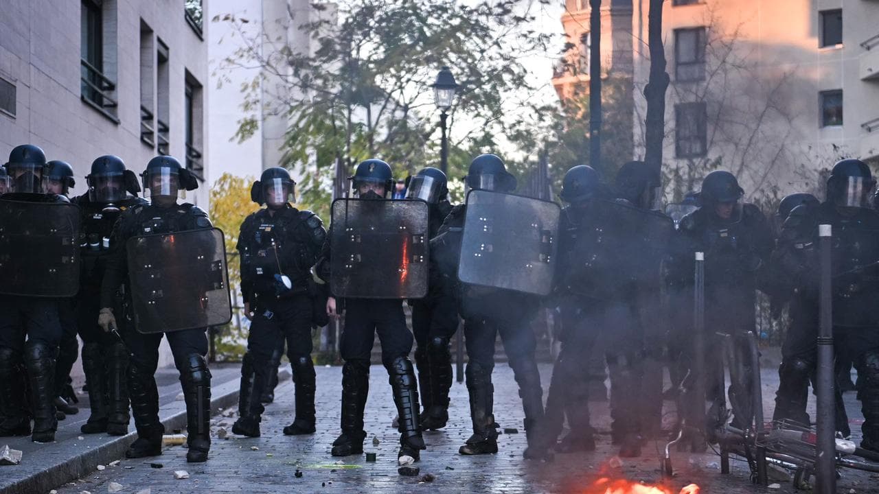 Riot policemen during clashes with protesters