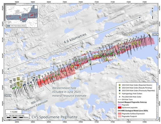 Patriot Extends Strike of the CV5 Pegmatite, Drills 34.2 m at 1.06% Li2O in Step-Out Hole and 11.6 m at 3.25% Li2O in Infill Hole, Quebec, Canada