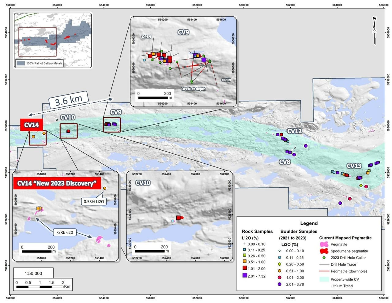 Patriot Discovers New Spodumene-Pegmatite Occurrence (CV14) at Corvette, Quebec, Canada