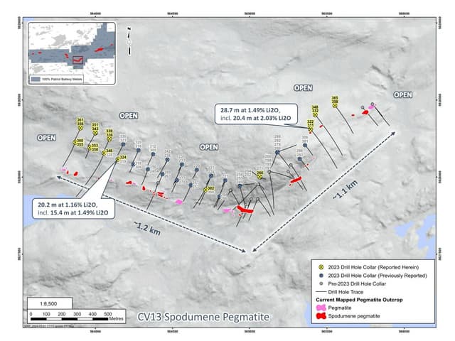 Patriot Announces Final 2023 Drill Hole Results for the CV13 and CV9 Pegmatites, Corvette, Quebec, Canada