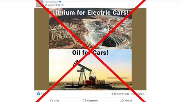 Meme comparing petrol car and EV impacts mislabels mine