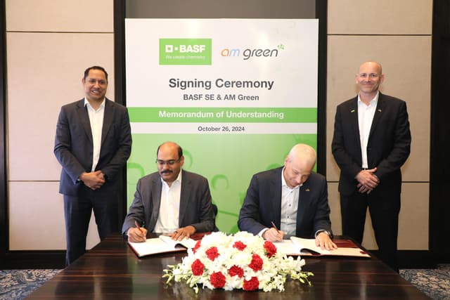 BASF and AM Green enter MoU to jointly evaluate opportunities in low-carbon chemicals in India and for the offtake of 100,000 tons of green ammonia annually
