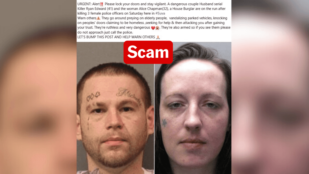 Warning about 'dangerous couple' is a global scam
