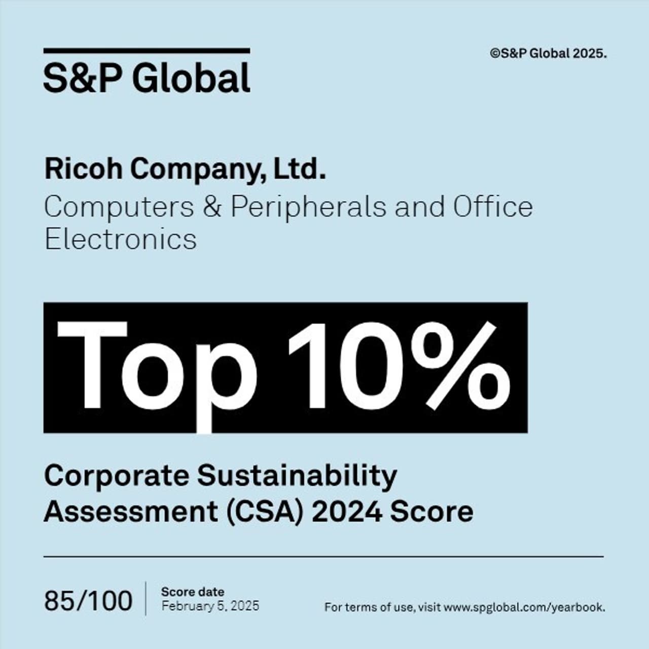 Ricoh selected as a member of the Sustainability Yearbook 2025 by S&P Global
