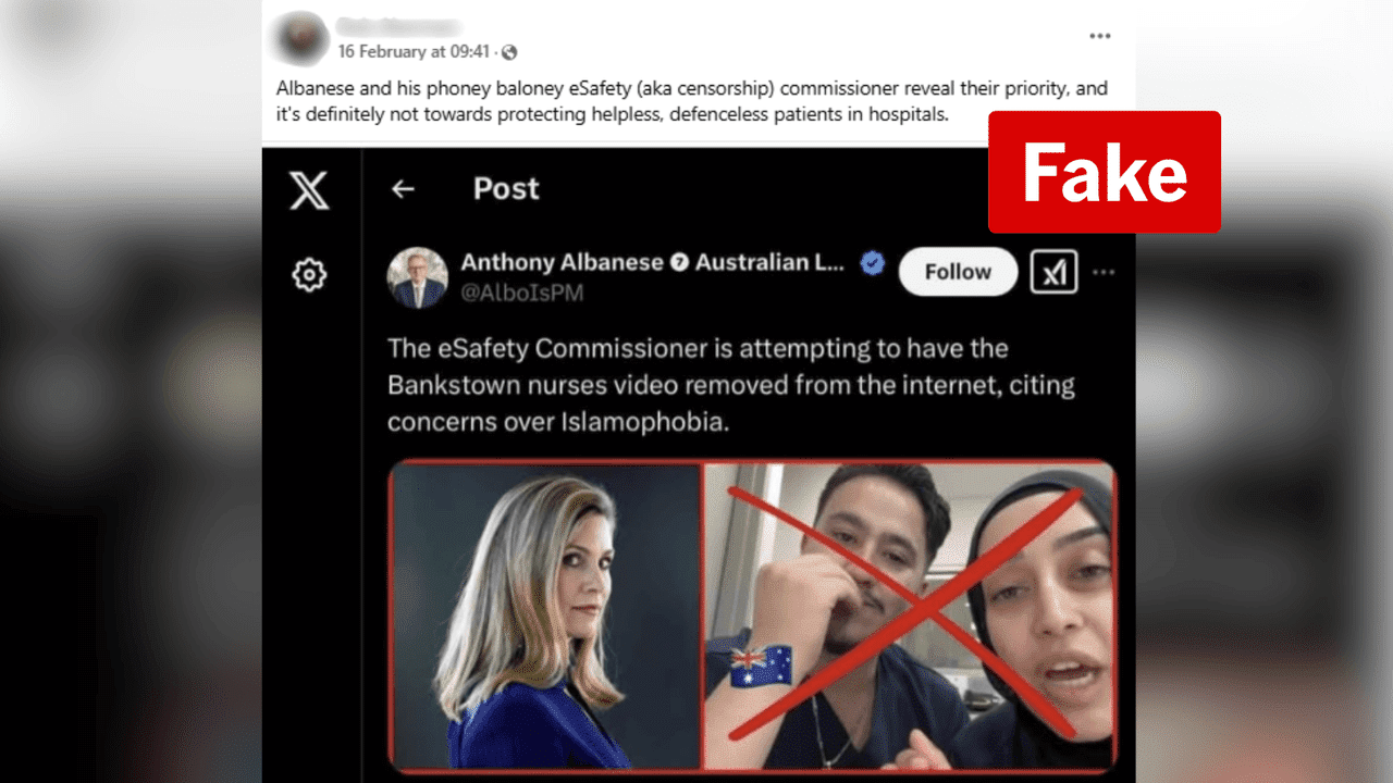 No, PM did not say eSafety commissioner is trying to remove video of Sydney nurses