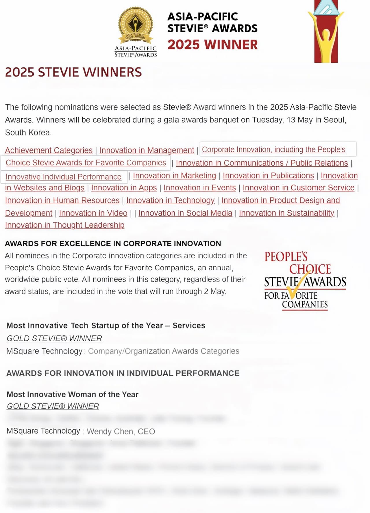 MSquare Technology Wins Dual Gold at the 2025 Asia-Pacific Stevie® Awards