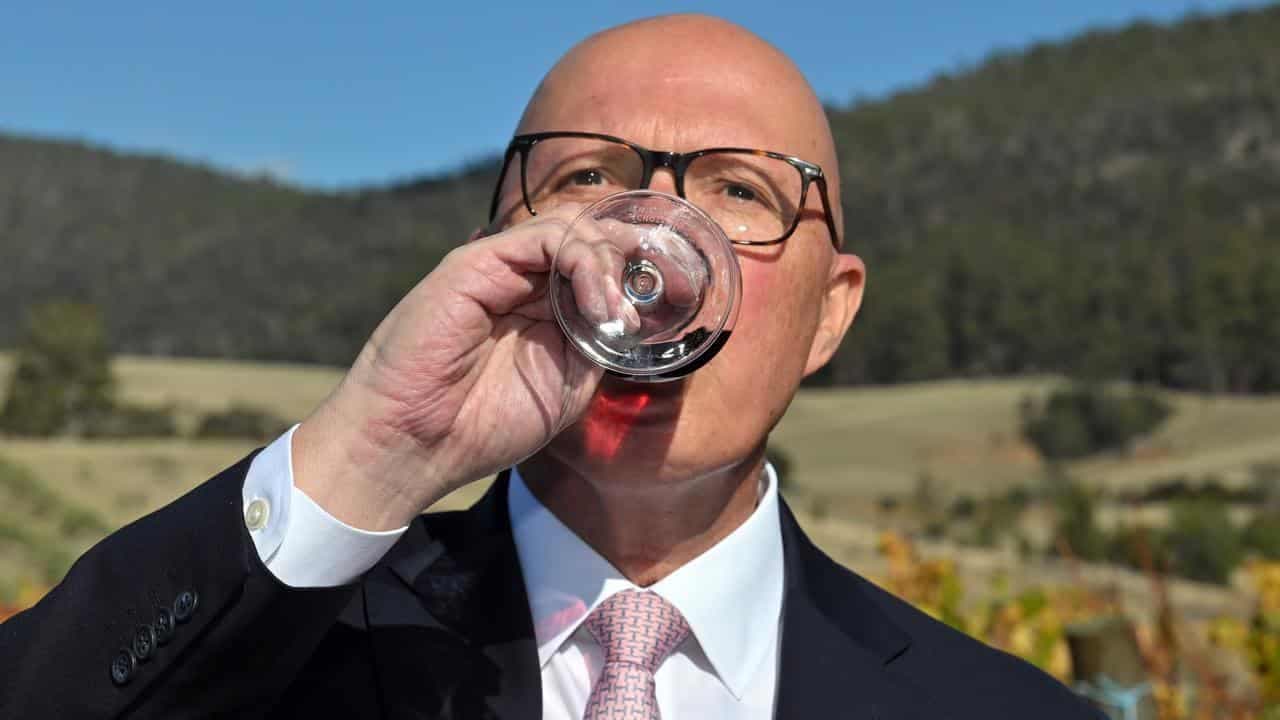 Peter Dutton raises a glass in visit to Tasmania