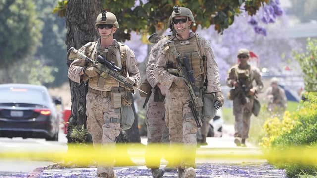 Marines make first arrest in LA as more protests loom