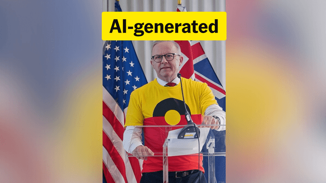 Fake pic shows Anthony Albanese wearing Aboriginal T-shirt in US