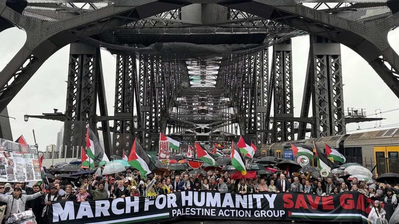 'Perilous': largest-ever Gaza protest packs bridge