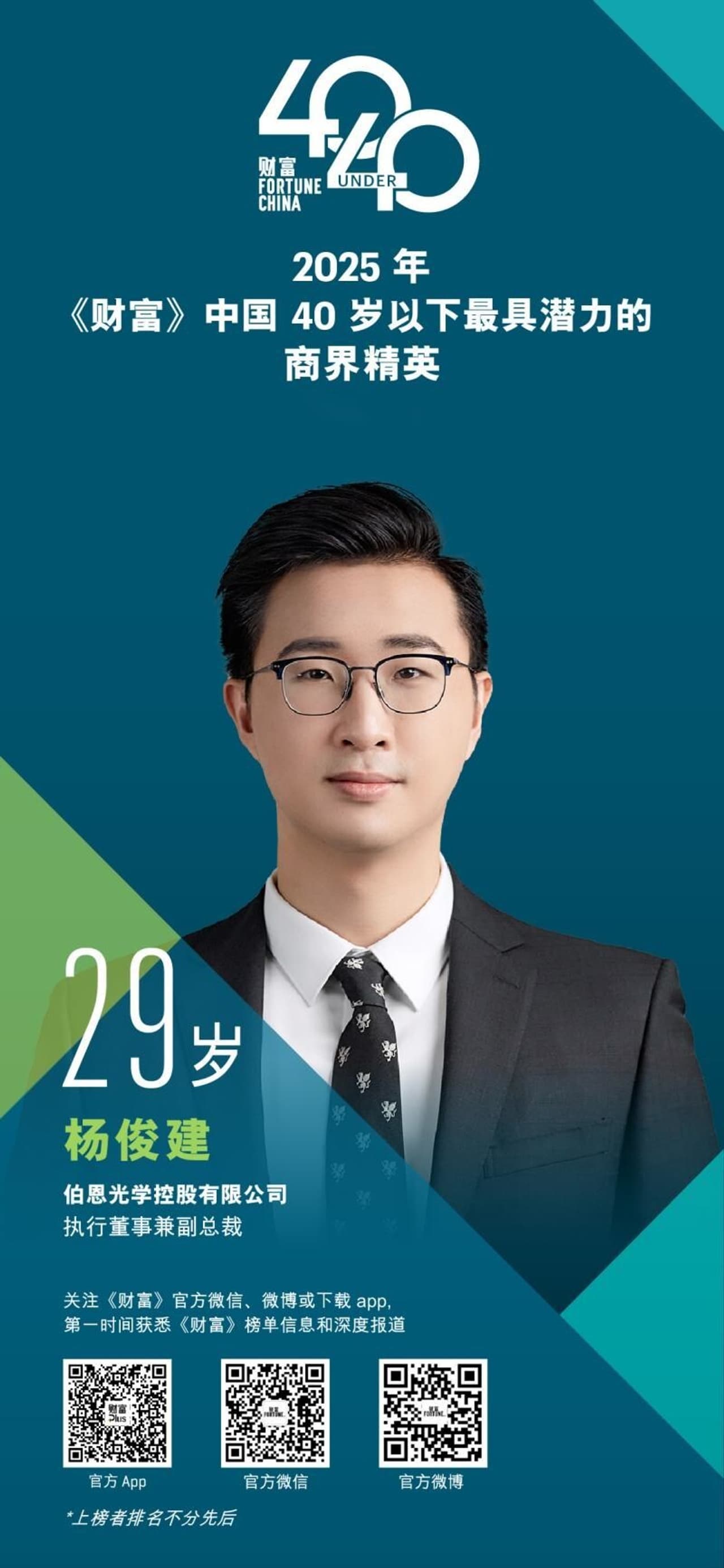 Simon Yueng of BIEL Crystal, was listed in Fortune Top 40 Under 40 Business Elites in China 2025