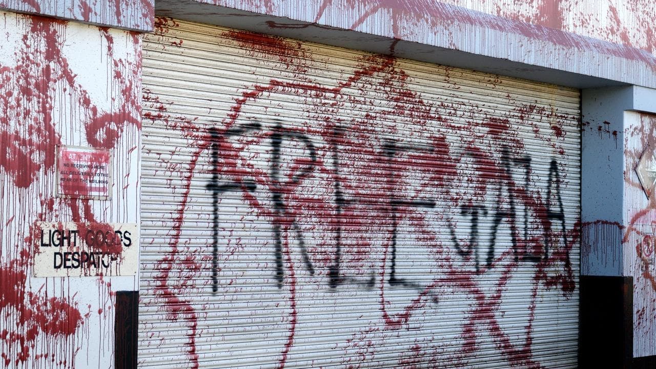 Search for masked vandals at fighter jet-linked factory