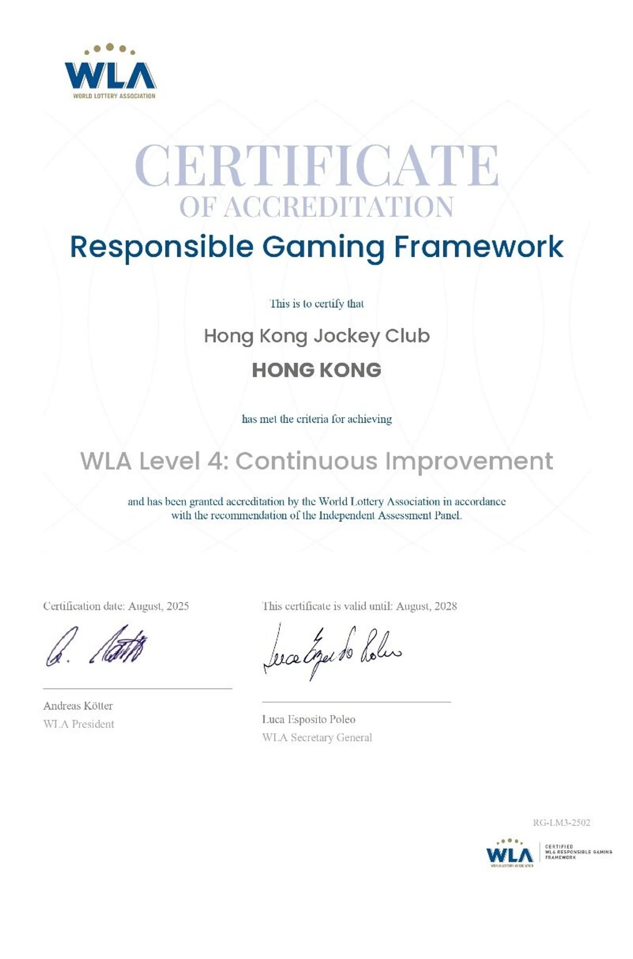 Jockey Club becomes first operator in Asia to attain highest-level responsible gambling accreditation five times in succession