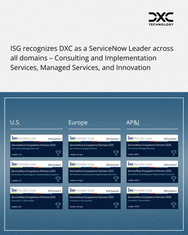 DXC Ranked a Leader in ISG Provider Lens™ ServiceNow Ecosystem Partners 2025 Study