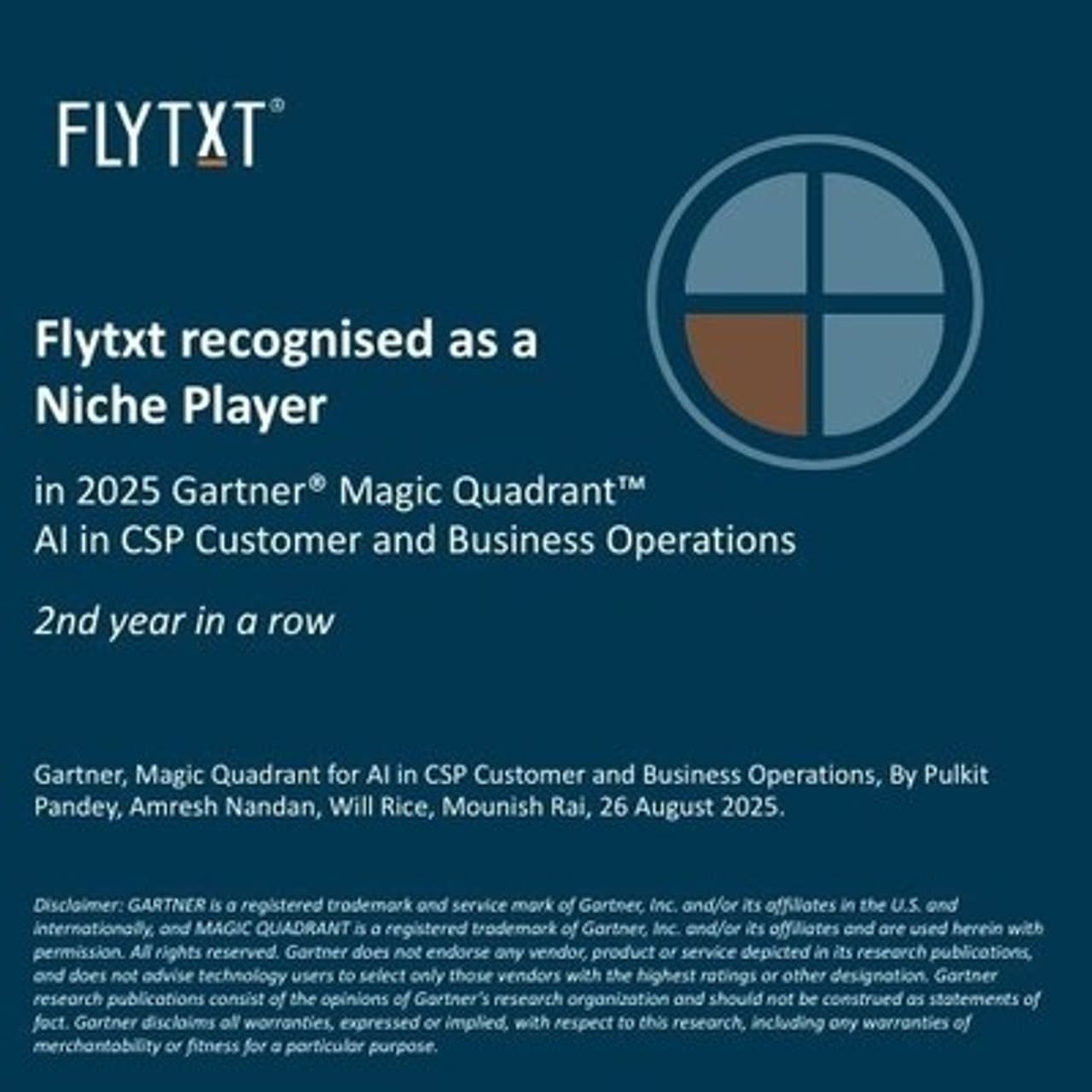 Flytxt mentioned as a Niche Player for Second Consecutive Year in the 2025 Gartner® Magic Quadrant™ for AI in CSP Customer and Business Operations