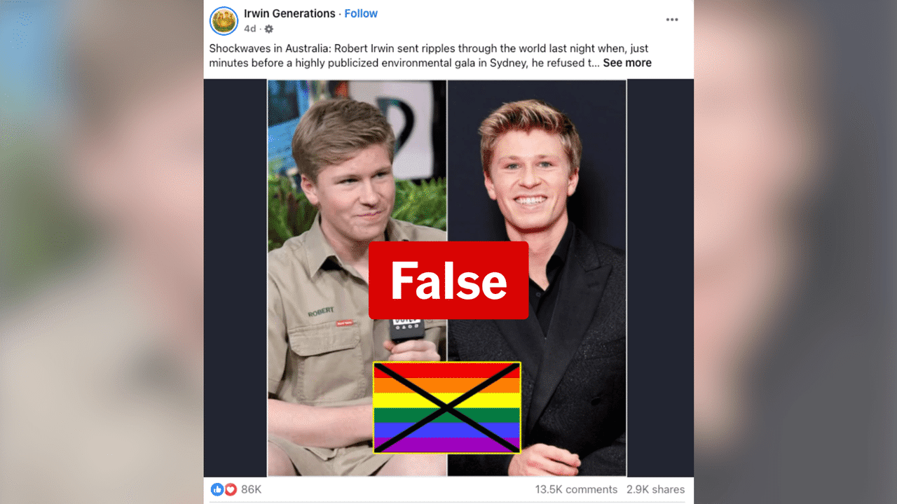 Claims Robert Irwin refused LGBTQI pin are fake