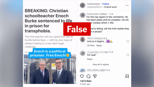 No, teacher has not been sentenced to life in prison for transphobia