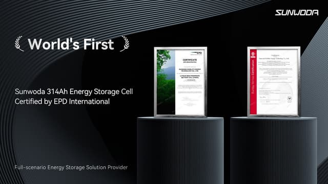 Sunwoda's 314Ah Cell is Now the World's First Battery Product Certified by EPD International