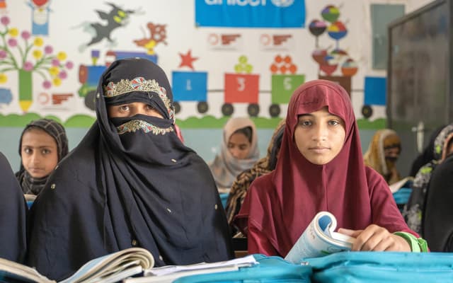 Like Mother, Like Daughter: Education Cannot Wait-supported UNICEF Accelerated Learning Programme enables a mother and daughter affected by floods and other crises to return to school in Pakistan.