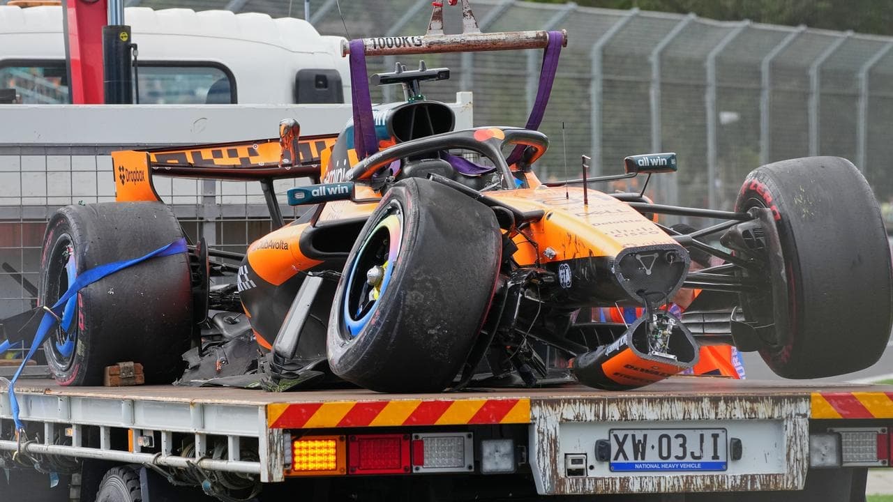 'Sorry' Piastri crashes before home GP, Russell wins