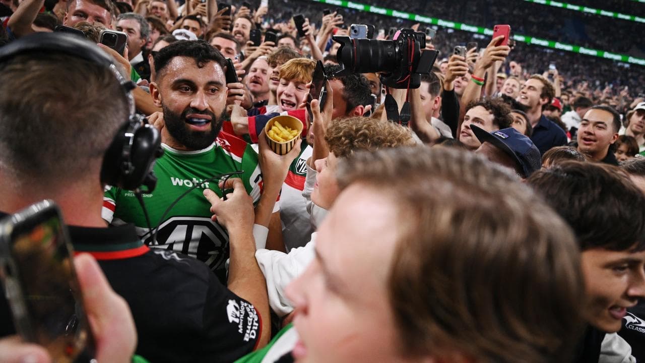 NRL fans rush field for Alex Johnston's historic moment