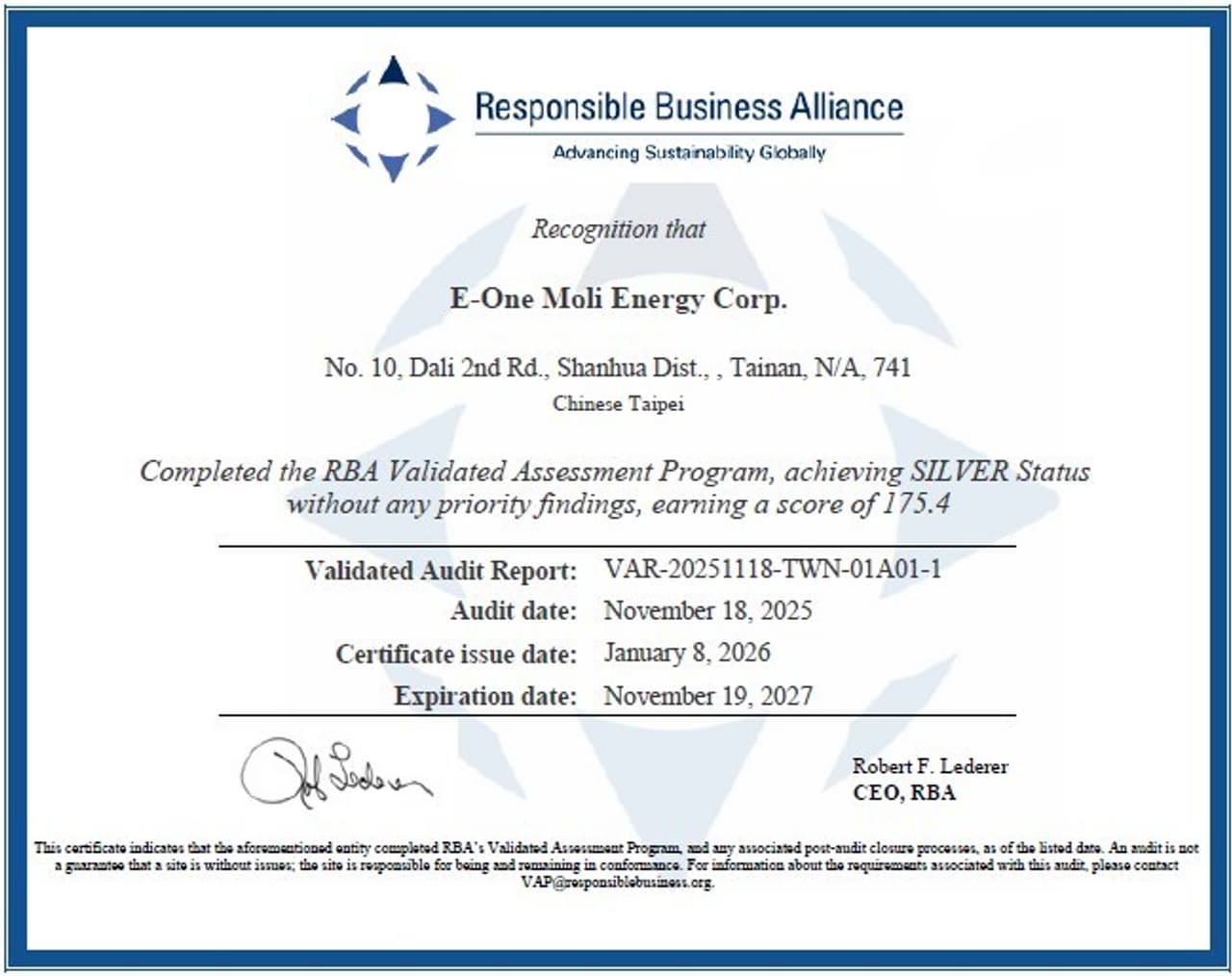 Molicel Achieves RBA Silver Status, Setting a New Benchmark for Ethical Battery Manufacturing