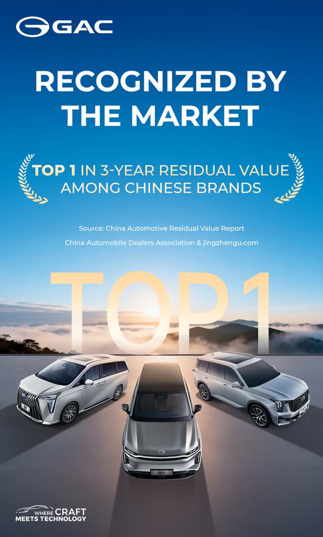 GAC Retains Top Spot for 3-Year Value Retention Among Chinese Brands -- Defining Chinese Quality Through Proven Reliability