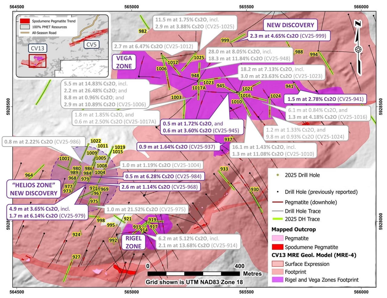 Widest Caesium Drill Intercept to Date at the Helios Caesium Zone in Final Batch of 2025 Drill Results from Shaakichiuwaanaan
