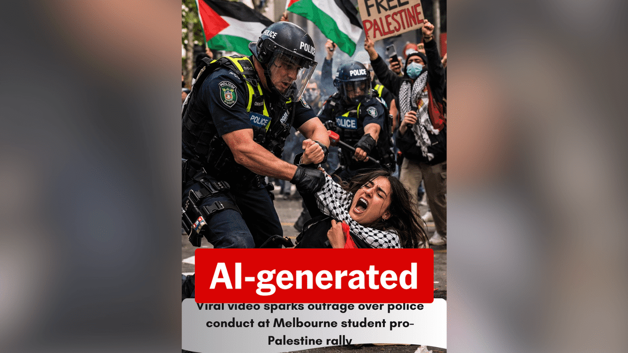 Palestine protest scuffle image an AI fabrication