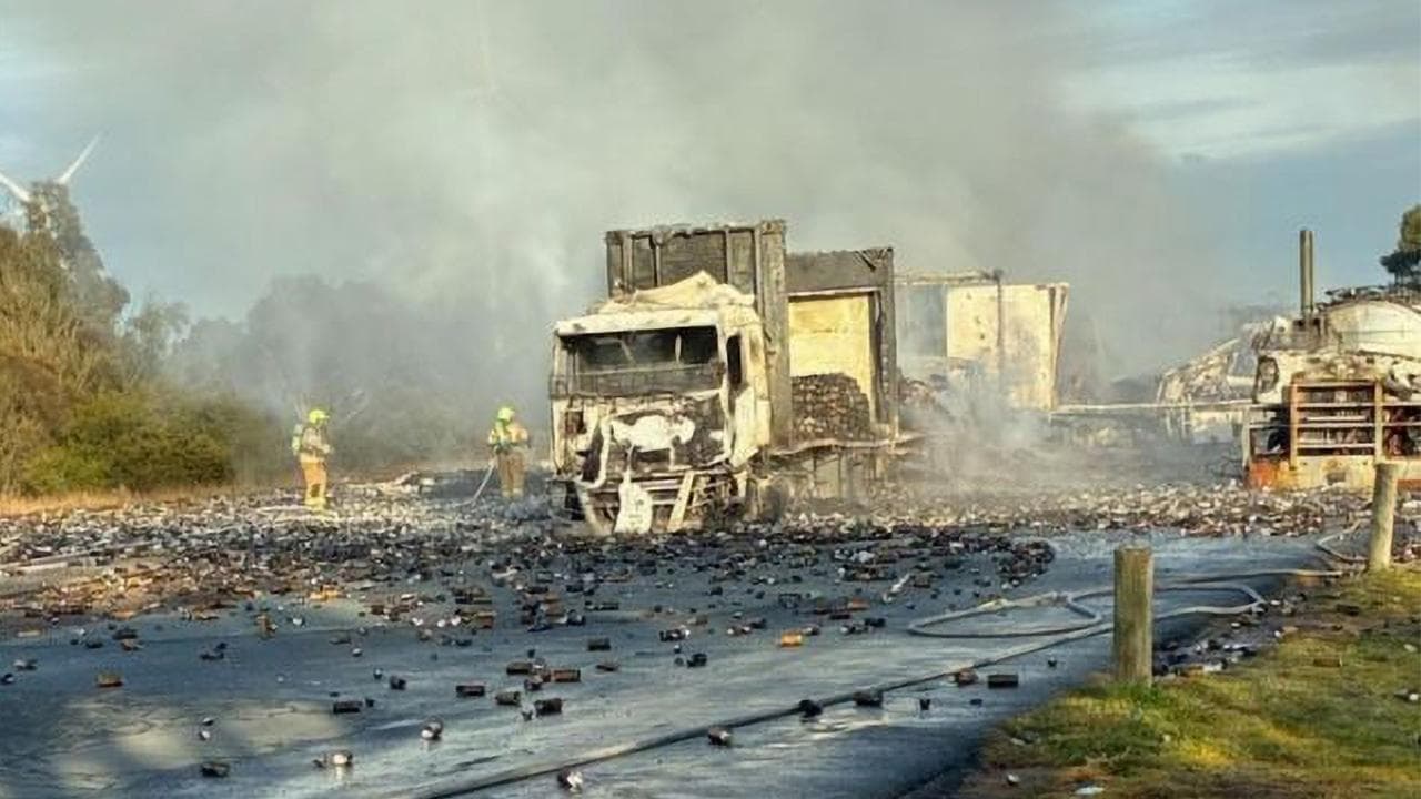 Miracle escape for six drivers in multiple truck crash