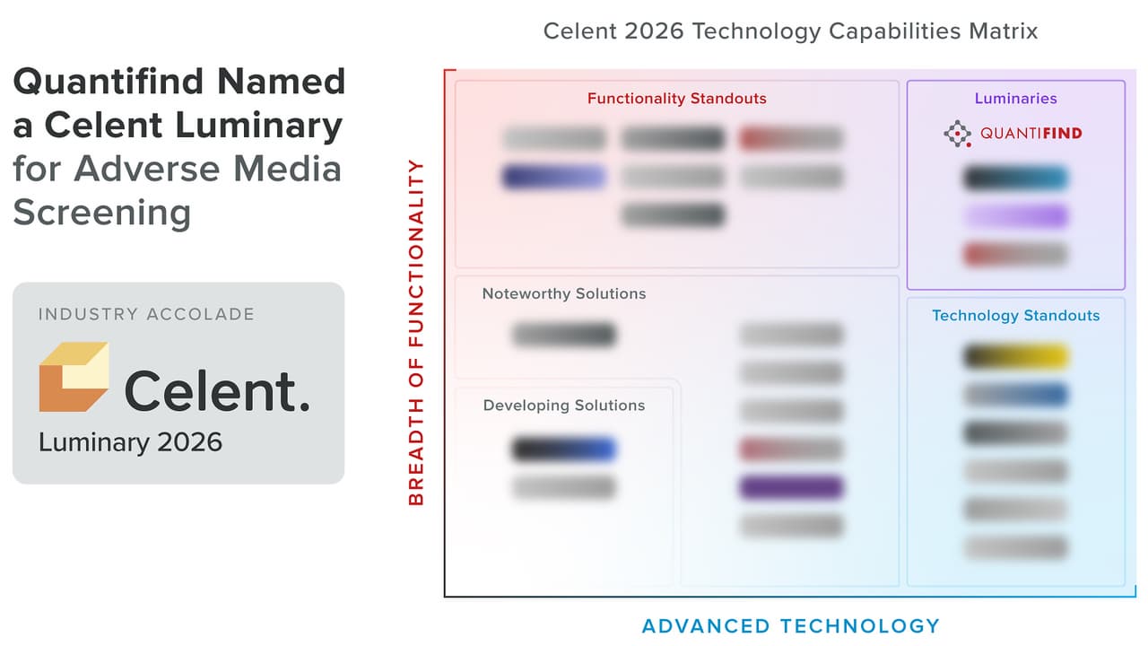 Quantifind Named a Celent Luminary for Adverse Media Screening Technology