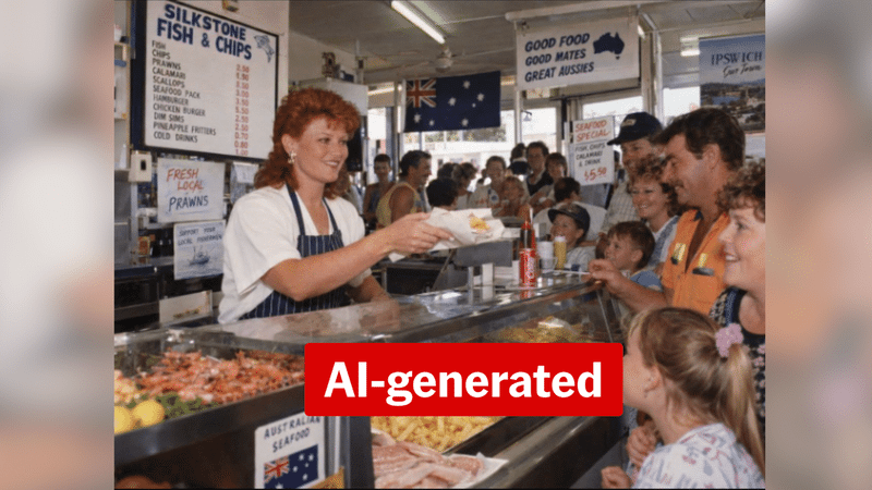 Vintage Pauline Hanson fish and chip shop photo an AI fake