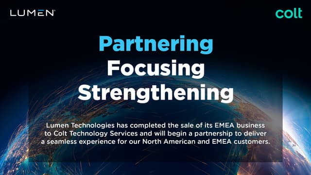 Lumen Completes Sale of EMEA Business to Colt Technology Services for $1.8B