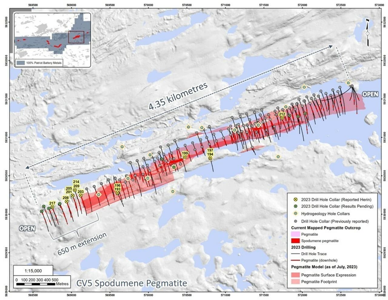 Patriot Drills Widest Mineralized Pegmatite Intersection to Date at the Corvette Property, Quebec, Canada
