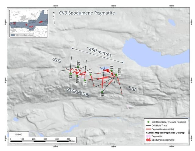 Patriot Makes New Discovery at the Corvette Property as it Intercepts 100 m of Spodumene-Bearing Pegmatite at CV9, Quebec, Canada