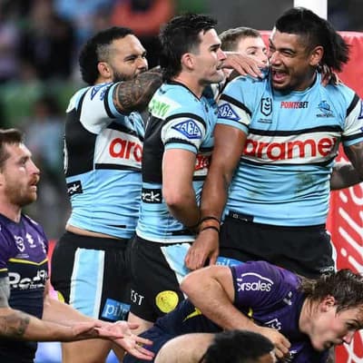 Sharks cement top spot with rare NRL win in Melbourne