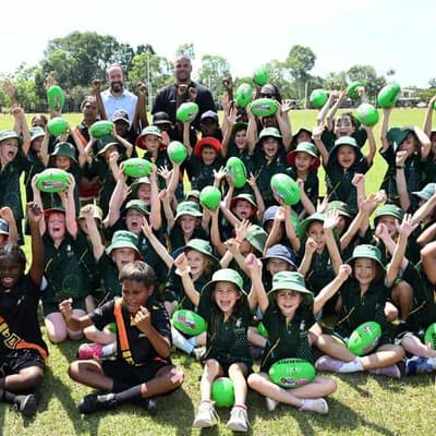 Auskick kids in shock and awe as Buddy pays a visit