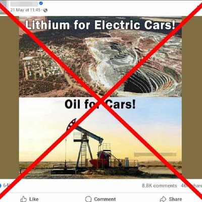 Meme comparing petrol car and EV impacts mislabels mine