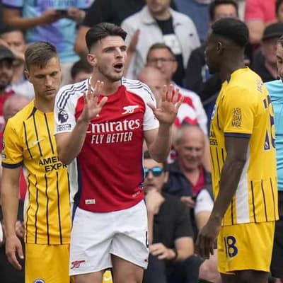 Rice sent off as Arsenal are held by Brighton