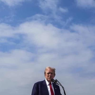 Trump criticises Harris in California press conference