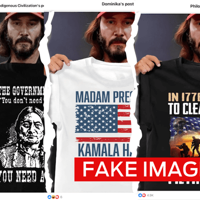 Keanu Reeves has not endorsed Trump, Harris or gun campaigns with T-shirts