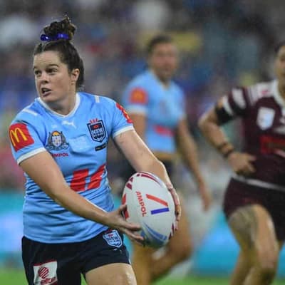 Rachael Pearson on outer of Sky Blues' Origin team
