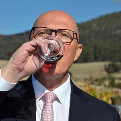 Peter Dutton raises a glass in visit to Tasmania
